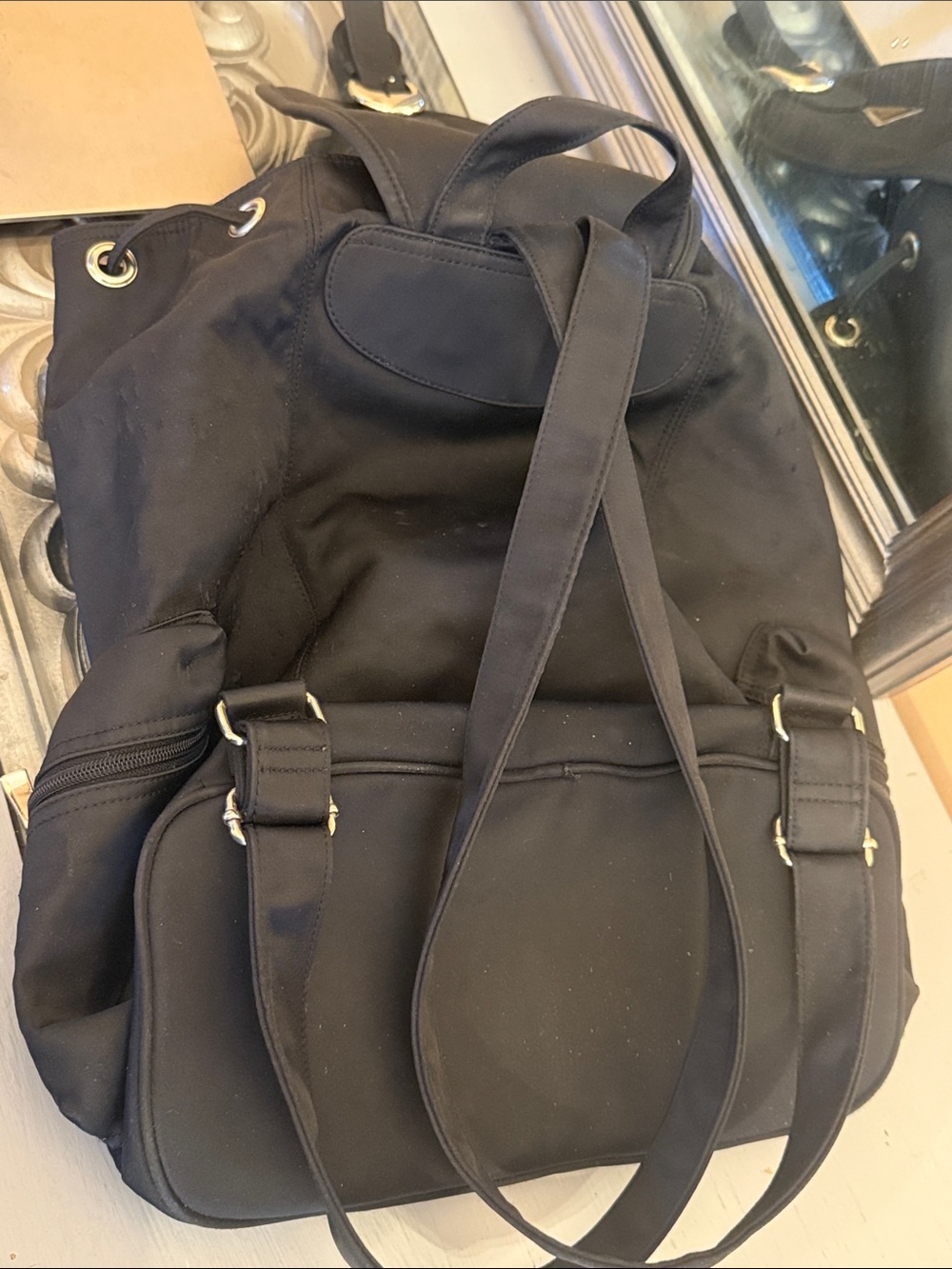 GUESS Black Nylon Buckle Drawstring Backpack - Picture 8 of 8